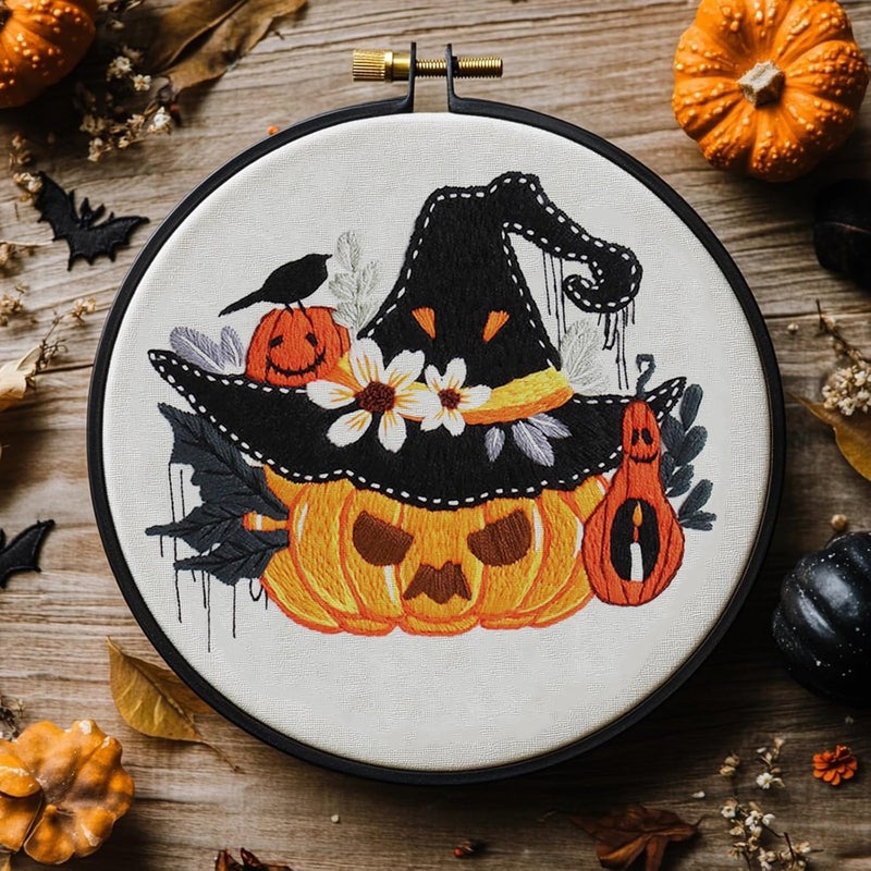 COCOMOX Halloween Embroidery kit for Beginners, 3 Set Gothic Cross Stitch Kits Pumpkin Pattern Needlepoint Craft Kit for Adults, DIY Gift - Image 2